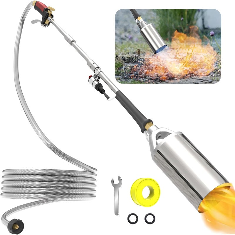 ACOVER Propane Torch Weed Burner Kit, 40'' Long Arm Heavy Duty Blow Torch with 10FT Weave Hose，Flame Control and Turbo Trigger Push Button Igniter For Ice Snow Road,Weeding,Asphalt,Road Marking - Image 1